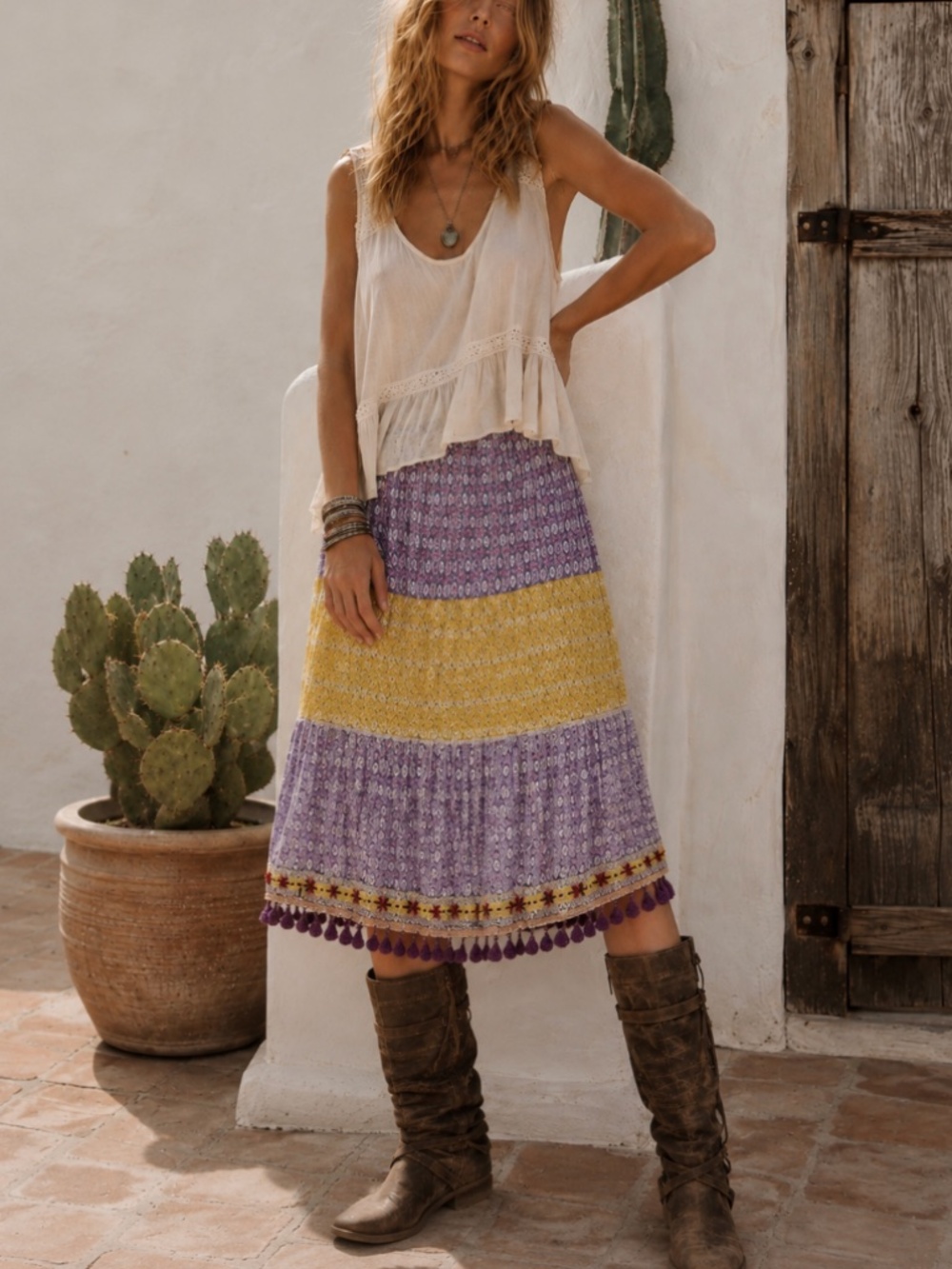 New Raga Skirt Womens Tropic Bird Tassel Trim Anthropologie Boho Beach